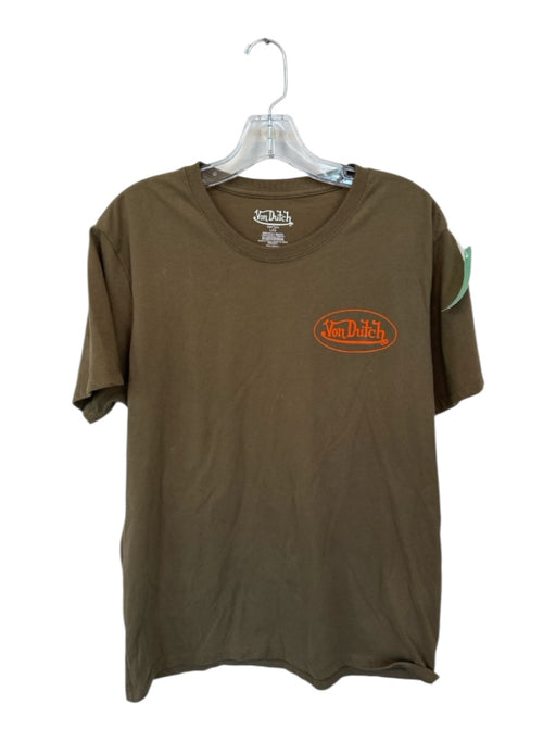 Von Dutch Size L Dark Olive Cotton T shirt Logo Men's Shirt Dark Olive / L