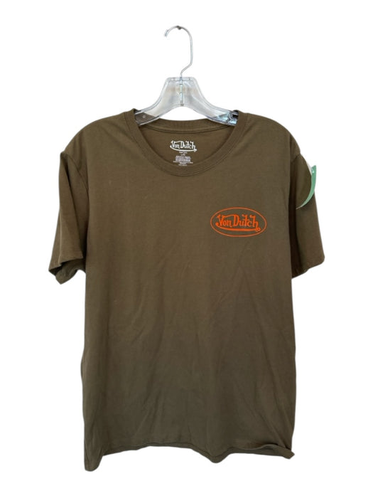 Von Dutch Size L Dark Olive Cotton T shirt Logo Men's Shirt Dark Olive / L