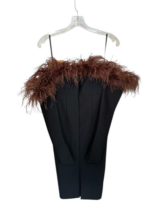 BCBGMAXAZRIA Size Est S Black & Brown Polyester Blend Feather Trim Maxi Dress Black & Brown / Est S