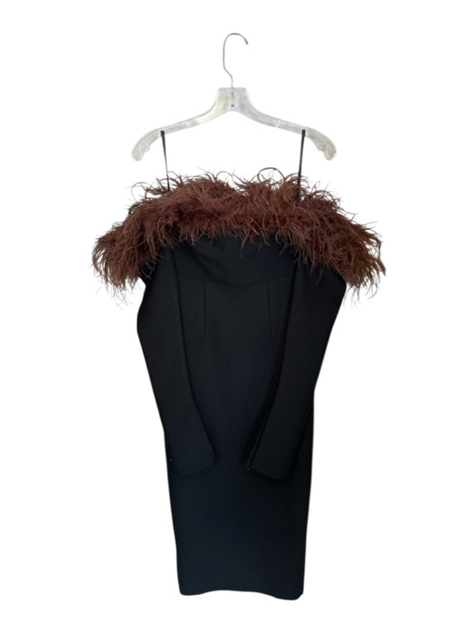 BCBGMAXAZRIA Size Est S Black & Brown Polyester Blend Feather Trim Maxi Dress Black & Brown / Est S
