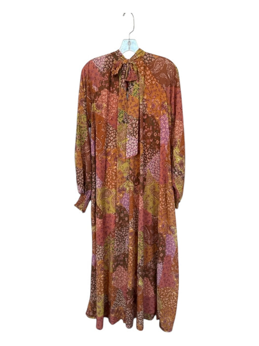 Aura Size S Orange & Pink Polyester Long Balloon Sleeve Botanical Maxi Dress Orange & Pink / S