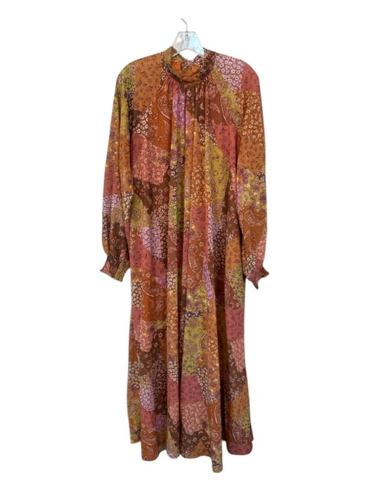 Aura Size S Orange & Pink Polyester Long Balloon Sleeve Botanical Maxi Dress Orange & Pink / S