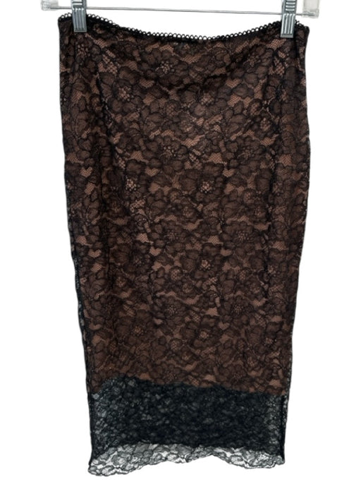 House of CB Size XS Nude & Black Lace Side Zip Midi Skirt Nude & Black / XS