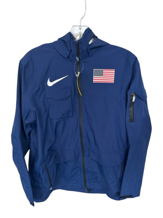Nike Size S Blue Nylon Blend Long Sleeve Hood Pockets Athletic Jacket Blue / S