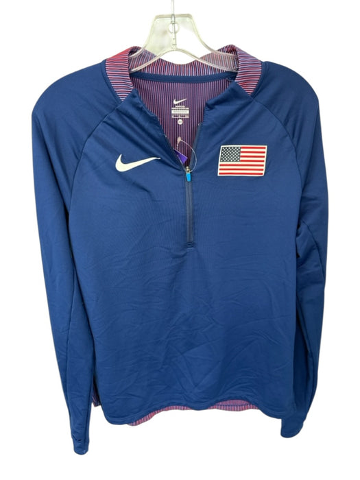 Nike Navy & Red Polyester USA Half Zip Running Men's Pullover Navy & Red / S