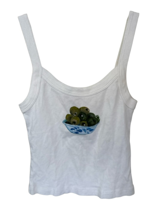 Lisa Says Gah Size S White & Green Cotton Blend Sleeveless Fruit Cropped Top White & Green / S