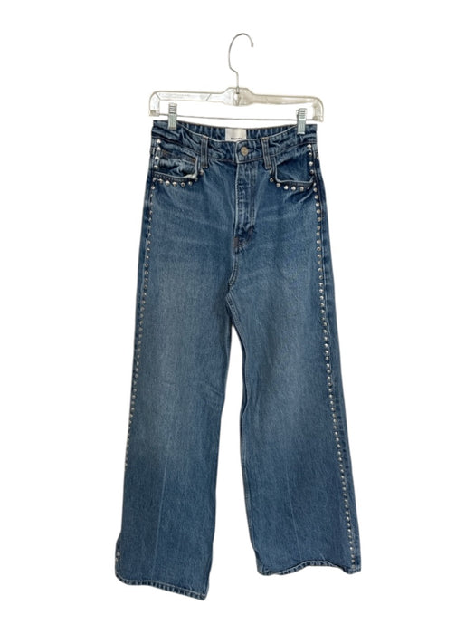 Reformation Size 26 Medium Wash Cotton Studded High Rise Wide Leg Slouchy Jeans Medium Wash / 26