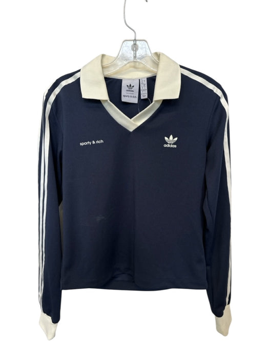 Adidas by sporty & rich Size S Blue & White Polyester Collar Stripe Logo Top Blue & White / S