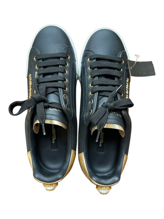 Dolce & Gabbana Shoe Size 39.5 Black & Yellow Leather Pearl Lace Up Sneakers Black & Yellow / 39.5
