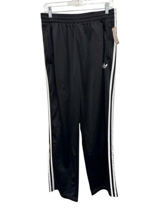 Adidas Size L Black & White Synthetic Solid Track Athleisure Men's Pants Black & White / L