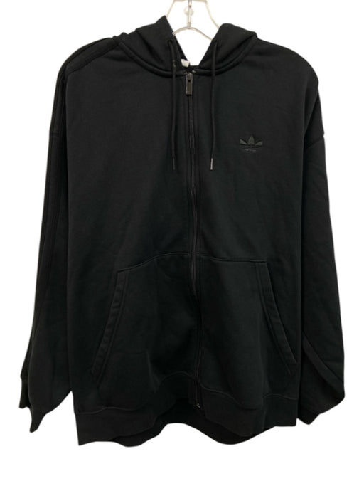 Adidas Size L Black Cotton Blend Solid Hoodie Zip Up Men's Jacket Black / L