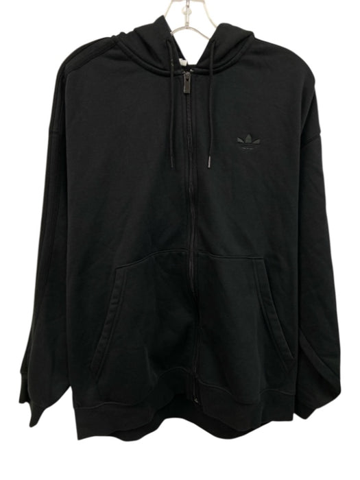 Adidas Size L Black Cotton Blend Solid Hoodie Zip Up Men's Jacket Black / L