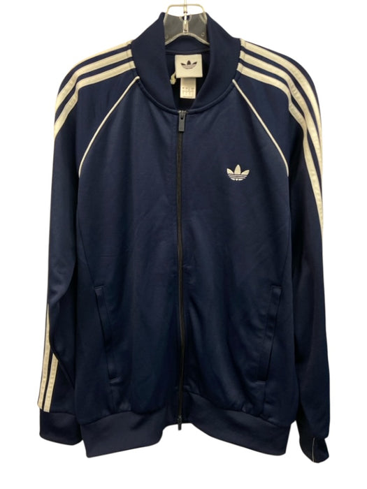 Adidas Size L Blue & White Synthetic Solid Track Zip Up Men's Jacket Blue & White / L