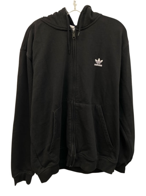 Adidas Size Est L Black Cotton Blend Solid Hoodie Zip Up Men's Jacket Black / Est L