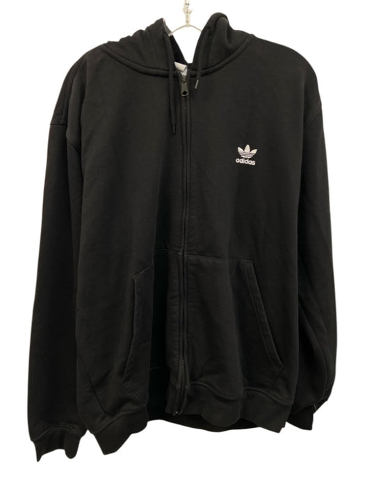 Adidas Size Est L Black Cotton Blend Solid Hoodie Zip Up Men's Jacket Black / Est L