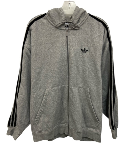 Adidas Size L Gray Cotton Blend Solid Hoodie Zip Up Men's Jacket Gray / L