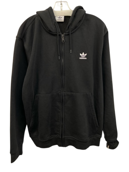 Adidas Size Est L Black Cotton Blend Solid Hoodie Zip Up Men's Jacket Black / Est L