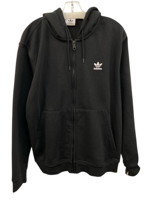 Adidas Size Est L Black Cotton Blend Solid Hoodie Zip Up Men's Jacket Black / Est L