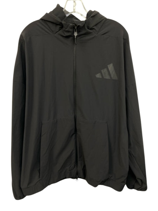 Adidas Size L Black Synthetic Solid Windbreaker Athleisure Men's Jacket Black / L