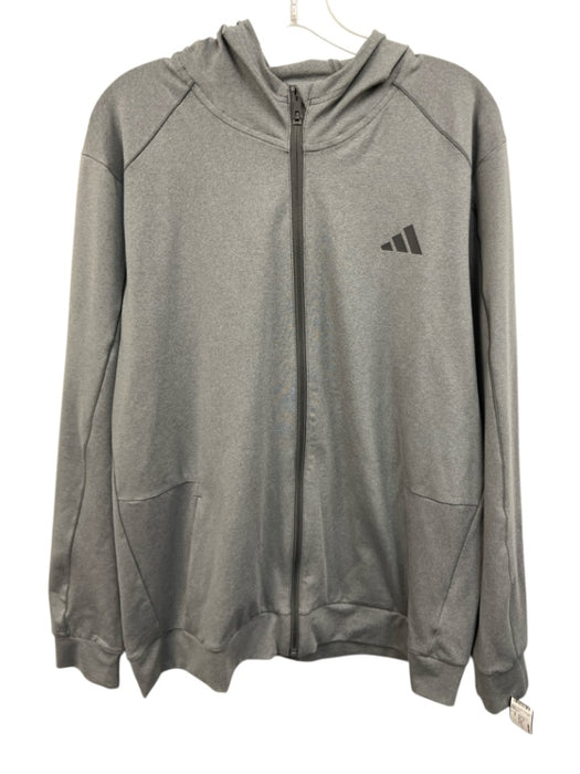 Adidas Size L Gray Synthetic Solid Athletic Hoodie Men's Jacket Gray / L