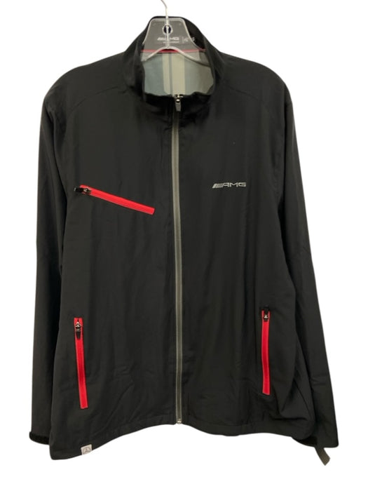 AMG Mercedes Size L Black Synthetic Solid Athletic Zip Up Men's Jacket Black / L