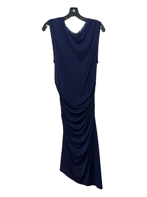 Loveshackfancy Size XL Navy Blue Rayon V Neck Lace Trim Ruched Sides Midi Dress Navy Blue / XL