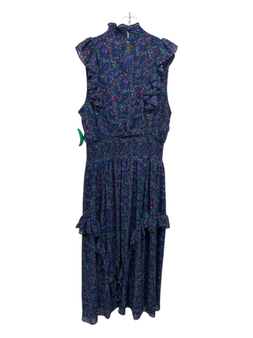 Lulus Size Medium Blue, Purple, Green Polyester Sleeveless Floral Smocked Dress Blue, Purple, Green / Medium