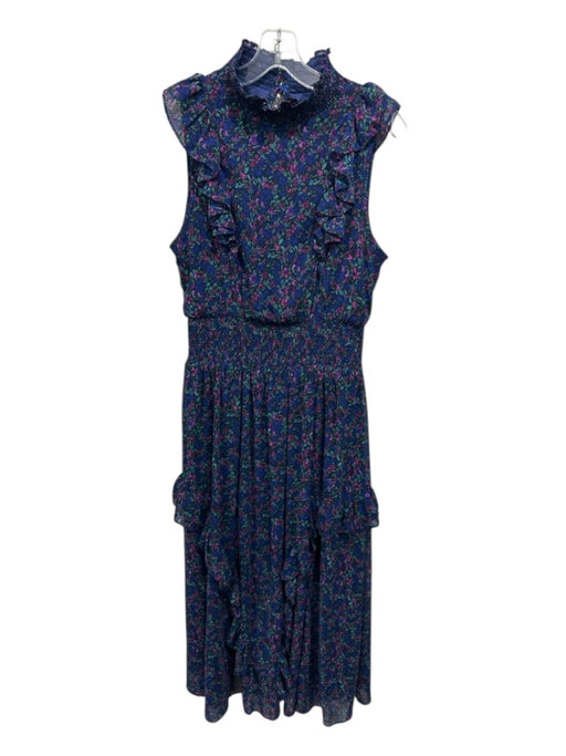 Lulus Size Medium Blue, Purple, Green Polyester Sleeveless Floral Smocked Dress Blue, Purple, Green / Medium