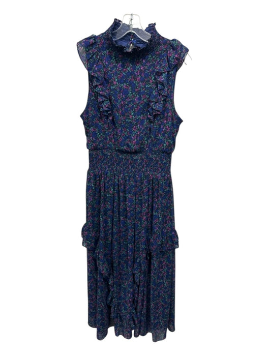 Lulus Size Medium Blue, Purple, Green Polyester Sleeveless Floral Smocked Dress Blue, Purple, Green / Medium