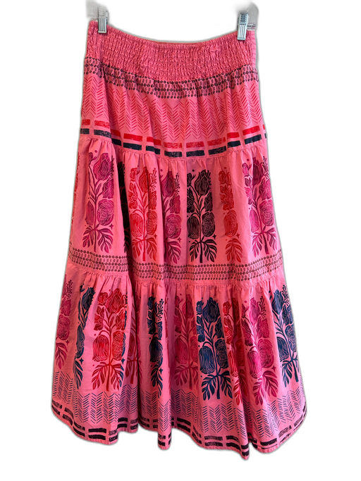 Blooming Print Size 10 Pink, Orange & blue Cotton Blend Side Zip Tiered Skirt Pink, Orange & blue / 10