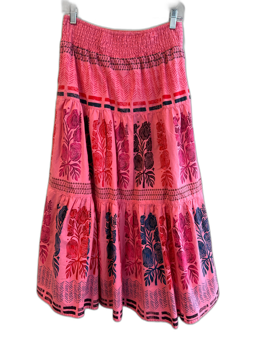 Blooming Print Size 10 Pink, Orange & blue Cotton Blend Side Zip Tiered Skirt Pink, Orange & blue / 10
