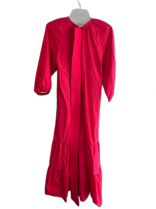 Tuckernuck Size Small Red Cotton 3/4 Puff Sleeve Belt Hook & Eye Tiered Dress Red / Small
