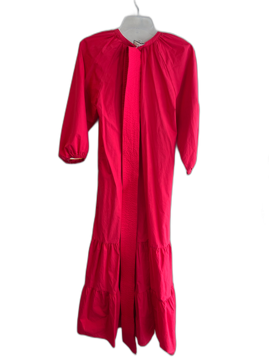 Tuckernuck Size Small Red Cotton 3/4 Puff Sleeve Belt Hook & Eye Tiered Dress Red / Small