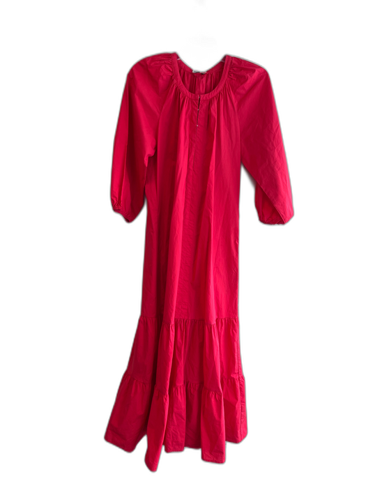 Tuckernuck Size Small Red Cotton 3/4 Puff Sleeve Belt Hook & Eye Tiered Dress Red / Small