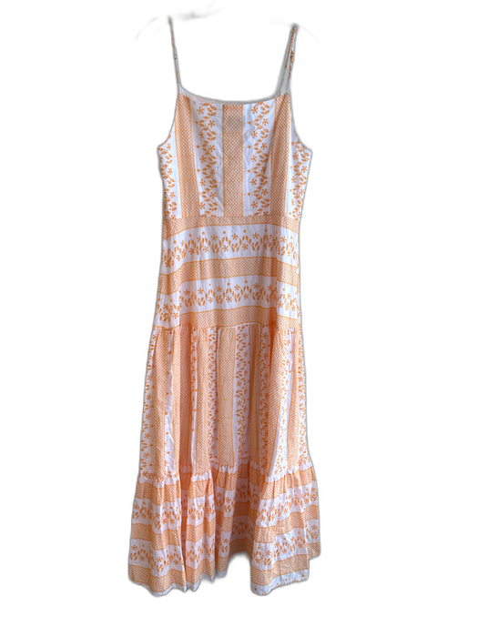 CeCe Size 10 White & Orange Cotton Adjustable Spaghetti Straps Side Zip Dress White & Orange / 10