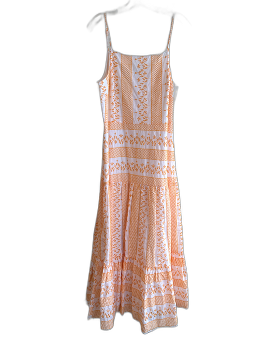 CeCe Size 10 White & Orange Cotton Adjustable Spaghetti Straps Side Zip Dress White & Orange / 10