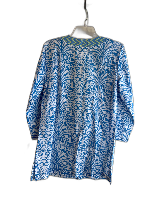 J Mclaughlin Size Medium Blue, White & Green Cotton round split neck Coverup Blue, White & Green / Medium