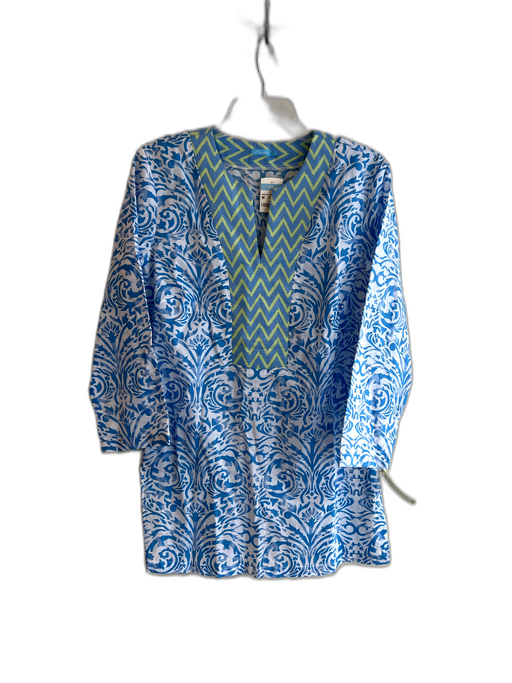 J Mclaughlin Size Medium Blue, White & Green Cotton round split neck Coverup Blue, White & Green / Medium