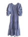 Gracia Size Medium Blue & White Polyester Striped Half Ruched Sleeve Maxi Dress Blue & White / Medium