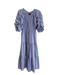 Gracia Size Medium Blue & White Polyester Striped Half Ruched Sleeve Maxi Dress Blue & White / Medium