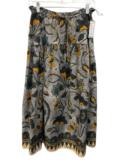 Ulla Johnson Size 4 Black, White & Multi Cotton Zig Zag Floral Midi Skirt Black, White & Multi / 4