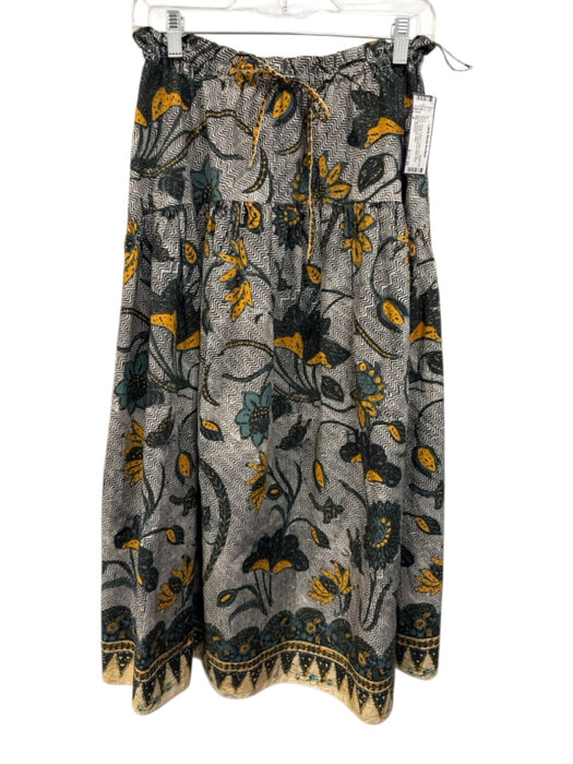 Ulla Johnson Size 4 Black, White & Multi Cotton Zig Zag Floral Midi Skirt Black, White & Multi / 4