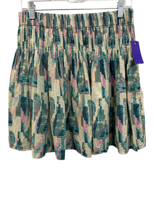 Ba&sh Size S Teal, Pink & Multi Cotton Elastic Waistband Abstract Print Skirt Teal, Pink & Multi / S