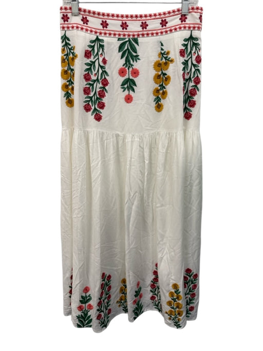 Antonio Melani Size 8 White, Pink & Multi Rayon Floral Embroidered Maxi Skirt White, Pink & Multi / 8