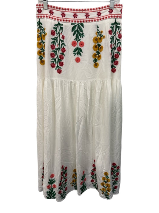 Antonio Melani Size 8 White, Pink & Multi Rayon Floral Embroidered Maxi Skirt White, Pink & Multi / 8