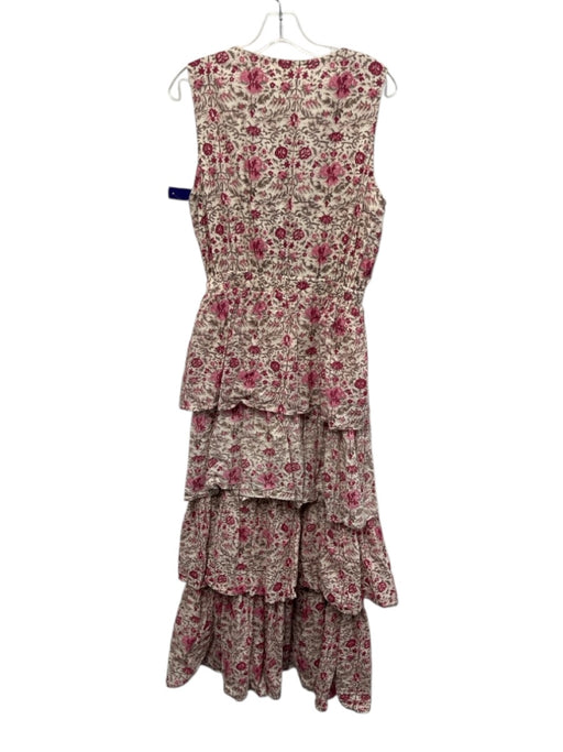 Anna Cate Size M Cream, Pink & Taupe Cotton Sleeveless V Neck Ruffle Dress Cream, Pink & Taupe / M
