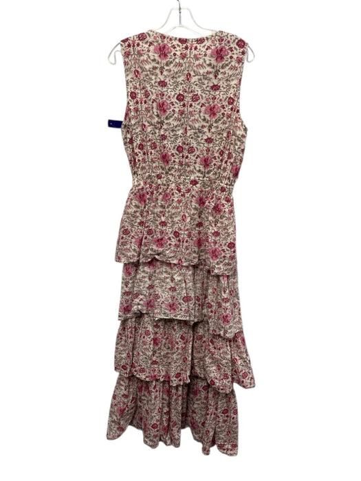 Anna Cate Size M Cream, Pink & Taupe Cotton Sleeveless V Neck Ruffle Dress Cream, Pink & Taupe / M