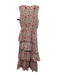 Anna Cate Size M Cream, Pink & Taupe Cotton Sleeveless V Neck Ruffle Dress Cream, Pink & Taupe / M