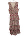 Anna Cate Size M Cream, Pink & Taupe Cotton Sleeveless V Neck Ruffle Dress Cream, Pink & Taupe / M