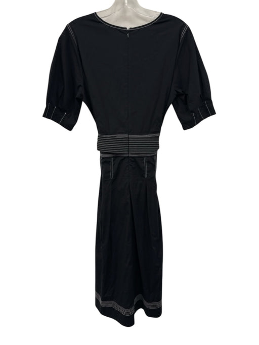 Veronica Beard Size 8 Black & White Cotton Blend Contrast Stitch V Neck Dress Black & White / 8